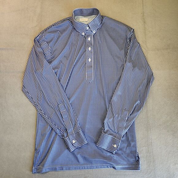 Collars & Co Other - Collars & Co Dress Collar Polo Shirt Men's L Blue Gingham Long Sleeve Stretch